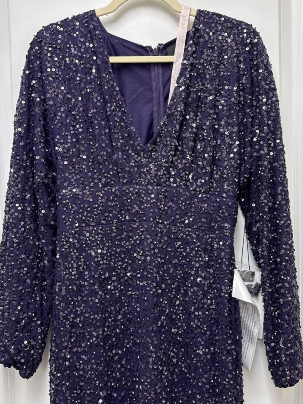 Mac Duggal Size 2 Purple 10791 Sequined Long Sleeve Column Gown Dress Formal NWT - Picture 5 of 10